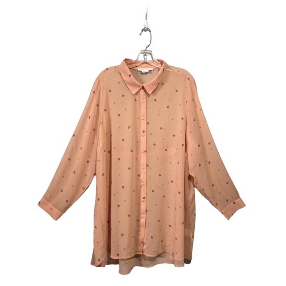 Penningtons, Plus-Size Patterned Tunic with Button-Down Front, 2X, Peach 🎀